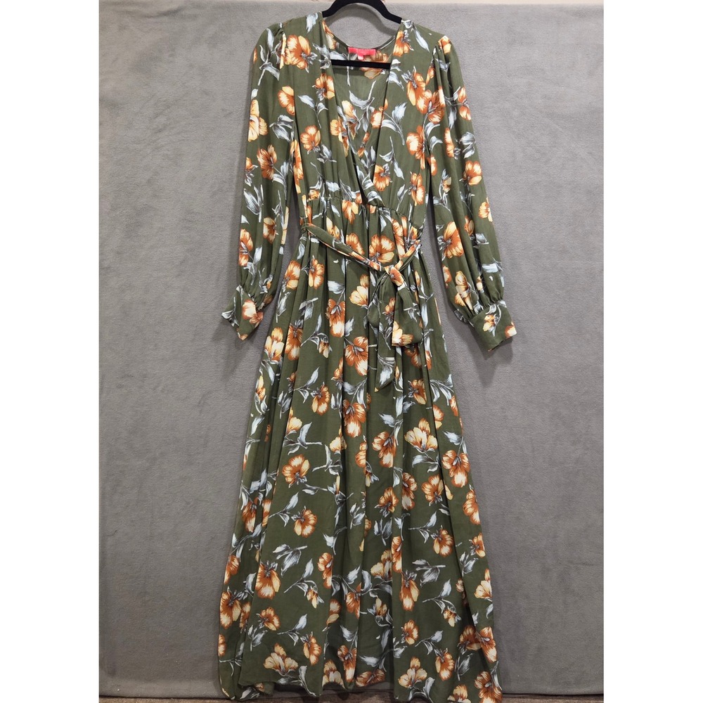 Xtaren Floral Faux Wrap Maxi Dress Womens Large Prairie Whimsical Flowy Boho